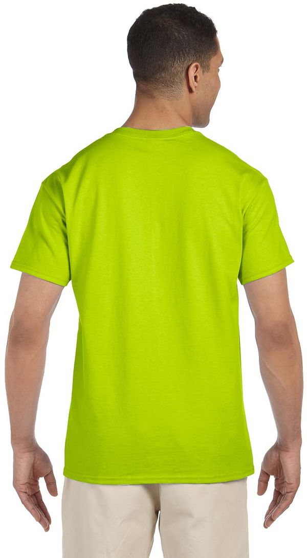 Am image of a Custom Gildan Ultra Cotton Pocket T Shirt in Safety Green!