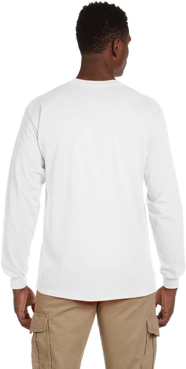 Am image of a Custom Gildan Ultra Cotton Long Sleeve Pocket T Shirt in White!