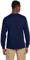 Am image of a Custom Gildan Ultra Cotton Long Sleeve Pocket T Shirt in Navy!