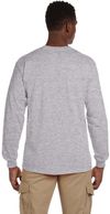 Am image of a Custom Gildan Ultra Cotton Long Sleeve Pocket T Shirt in Sport Grey!