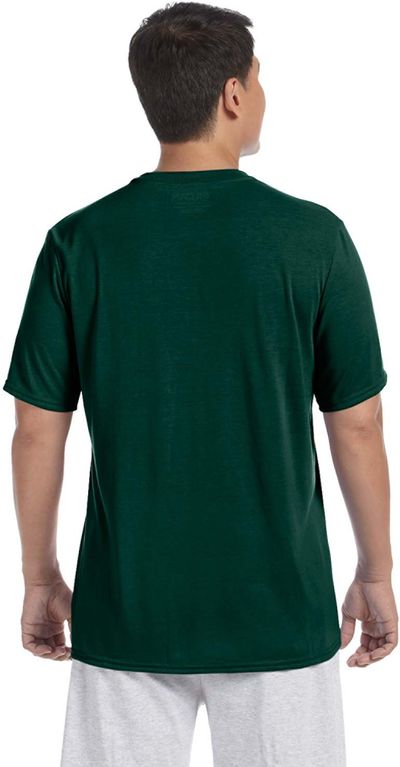 Am image of a Custom Gildan Performance T shirt in Forest Green!
