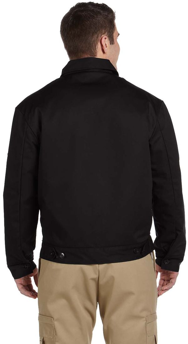 Am image of a Custom Dickies Men's Lined Eisenhower Jacket in Black!