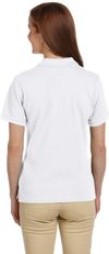 Am image of a Custom Harriton Ladies' Ringspun Cotton Pique Short Sleeve Polo in White!