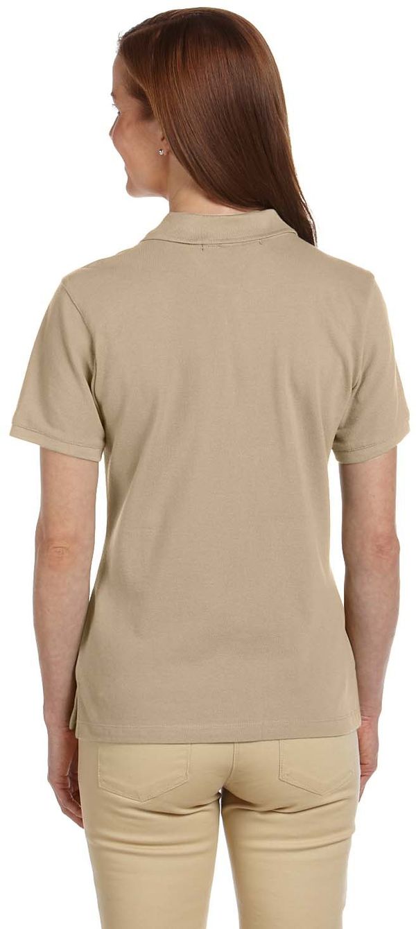 Am image of a Custom Harriton Ladies' Ringspun Cotton Pique Short Sleeve Polo in Stone!