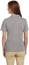 Am image of a Custom Harriton Ladies' Ringspun Cotton Pique Short Sleeve Polo in Grey Heather!
