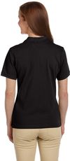 Am image of a Custom Harriton Ladies' Ringspun Cotton Pique Short Sleeve Polo in Black!