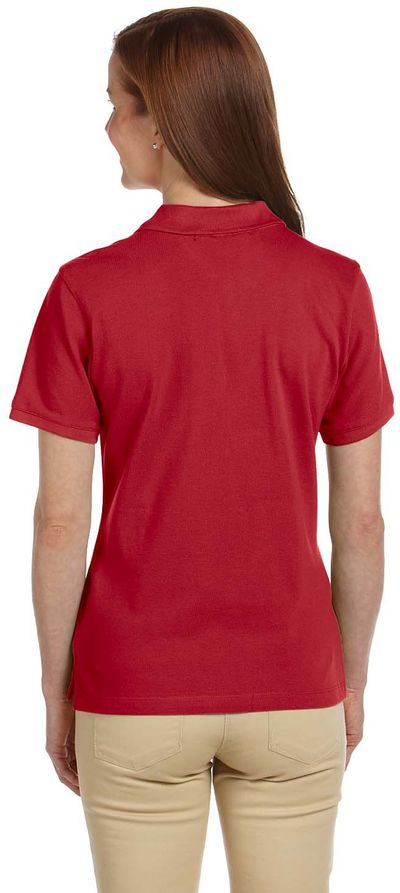 Am image of a Custom Harriton Ladies' Ringspun Cotton Pique Short Sleeve Polo in Red!
