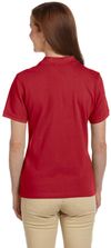 Am image of a Custom Harriton Ladies' Ringspun Cotton Pique Short Sleeve Polo in Red!