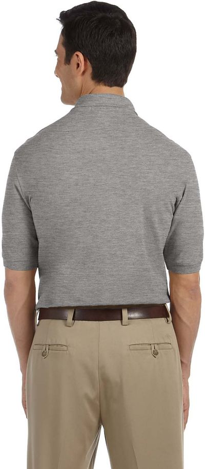 Am image of a Custom Harriton Men's Easy Blend Polo with Pocket in Grey Heather!