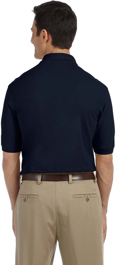 Am image of a Custom Harriton Men's Easy Blend Polo with Pocket in Navy!