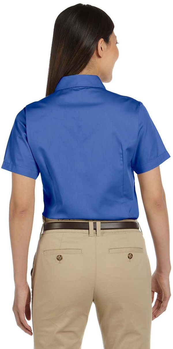Am image of a Custom Harriton Ladies' Easy Blend Short Sleeve Twill Shirt with Stain Release in French Blue!