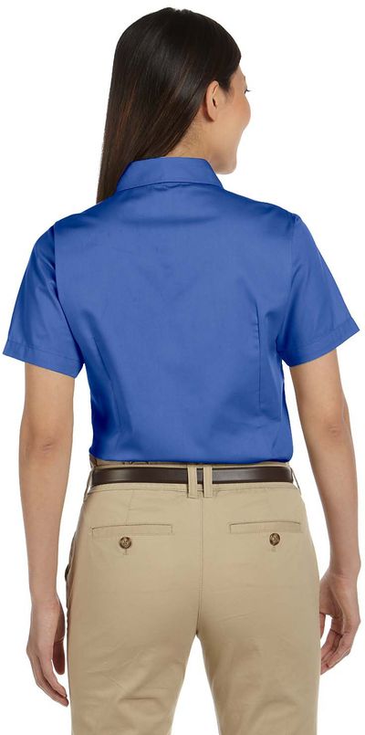 Am image of a Custom Harriton Ladies' Easy Blend Short Sleeve Twill Shirt with Stain Release in French Blue!