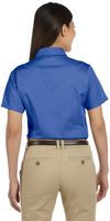 Am image of a Custom Harriton Ladies' Easy Blend Short Sleeve Twill Shirt with Stain Release in French Blue!