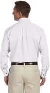 Am image of a Custom Harriton Men's Easy Blend Long Sleeve Twill Shirt with Stain Release in White!