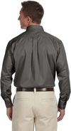Am image of a Custom Harriton Men's Easy Blend Long Sleeve Twill Shirt with Stain Release in Dark Grey!