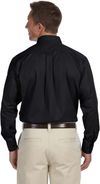 Am image of a Custom Harriton Men's Easy Blend Long Sleeve Twill Shirt with Stain Release in Black!