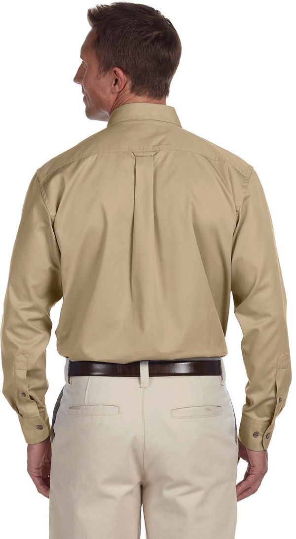 Am image of a Custom Harriton Men's Easy Blend Long Sleeve Twill Shirt with Stain Release in Stone!