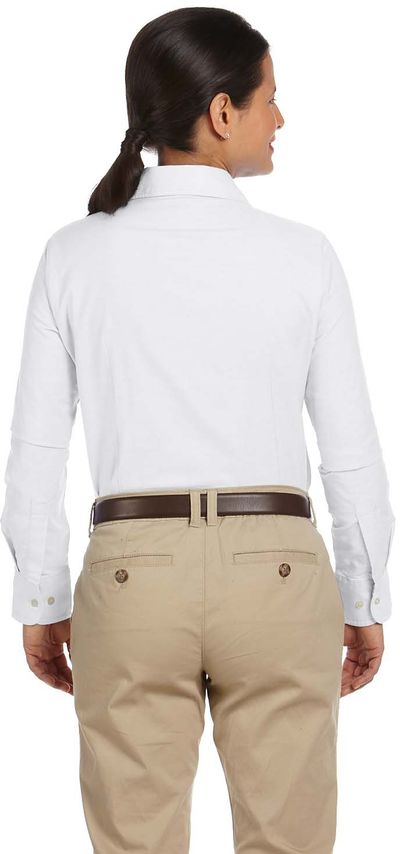 Am image of a Custom Harriton Ladies' Long Sleeve Oxford with Stain Release in White!