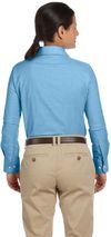 Am image of a Custom Harriton Ladies' Long Sleeve Oxford with Stain Release in Light Blue!