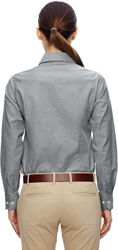 Am image of a Custom Harriton Ladies' Long Sleeve Oxford with Stain Release in Oxford Grey!