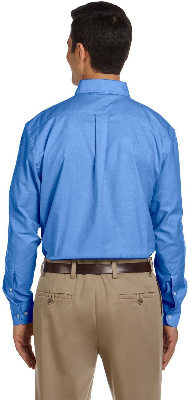 An image of a Custom Harriton Men's Long Sleeve Oxford with Stain Release in French Blue!