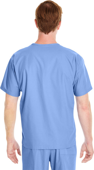Am image of a Custom Harriton Adult Restore 4.9 oz. Scrub Top in Ciel Blue!