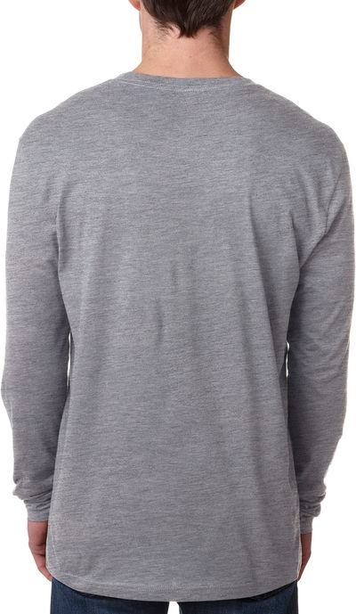 Am image of a Custom Next Level Men's Cotton Long Sleeve Crew in Heather Gray!