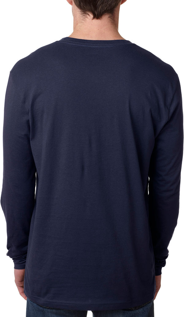 Am image of a Custom Next Level Men's Cotton Long Sleeve Crew in Midnight Navy!