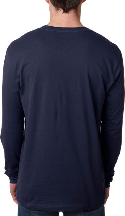 Am image of a Custom Next Level Men's Cotton Long Sleeve Crew in Midnight Navy!