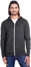 Am image of a Custom Threadfast Unisex Triblend Full Zip Light Hoodie in Black Triblend!
