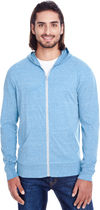 Am image of a Custom Threadfast Unisex Triblend Full Zip Light Hoodie in Royal Triblend!