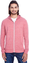 Am image of a Custom Threadfast Unisex Triblend Full Zip Light Hoodie in Red Triblend!