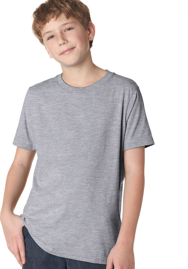 Am image of a Custom Next Level Youth Boys' Cotton Crew in Heather Gray!