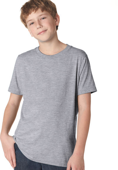Am image of a Custom Next Level Youth Boys' Cotton Crew in Heather Gray!