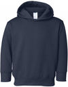 Am image of a Custom Rabbit Skins Toddler Pullover Fleece Hoodie in Navy!