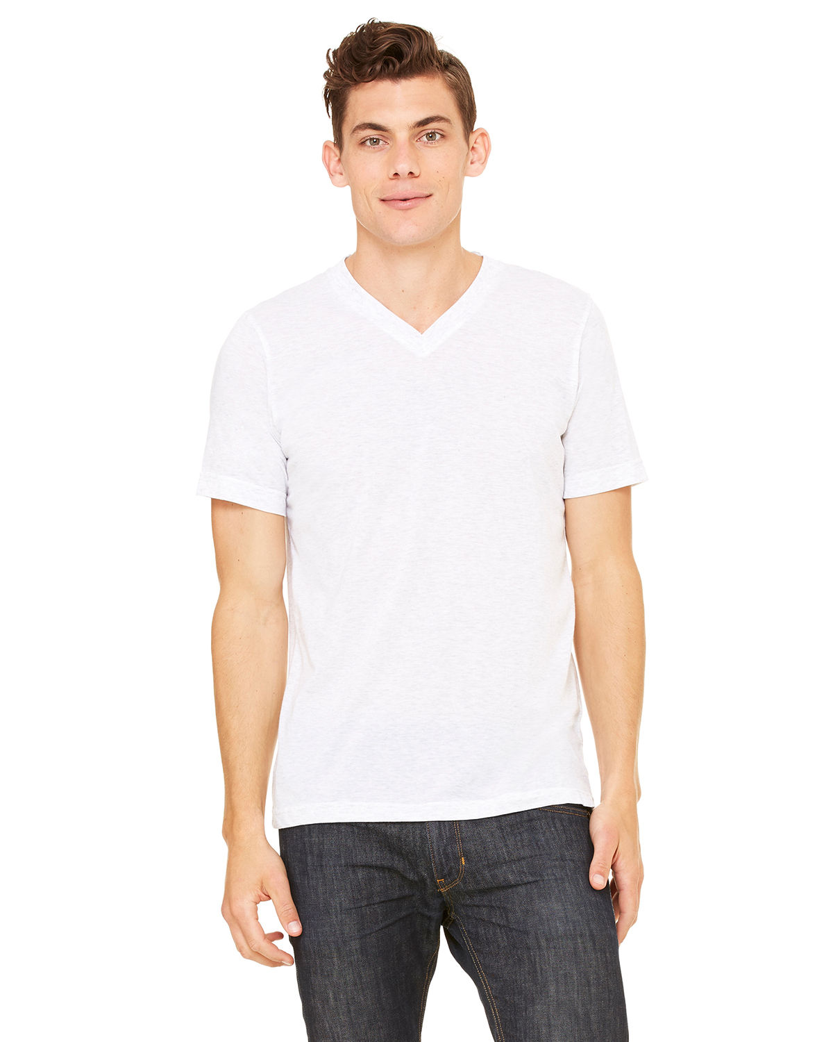 Bella and Canvas Unisex Triblend V Neck T Shirt in Wht Flck Triblnd