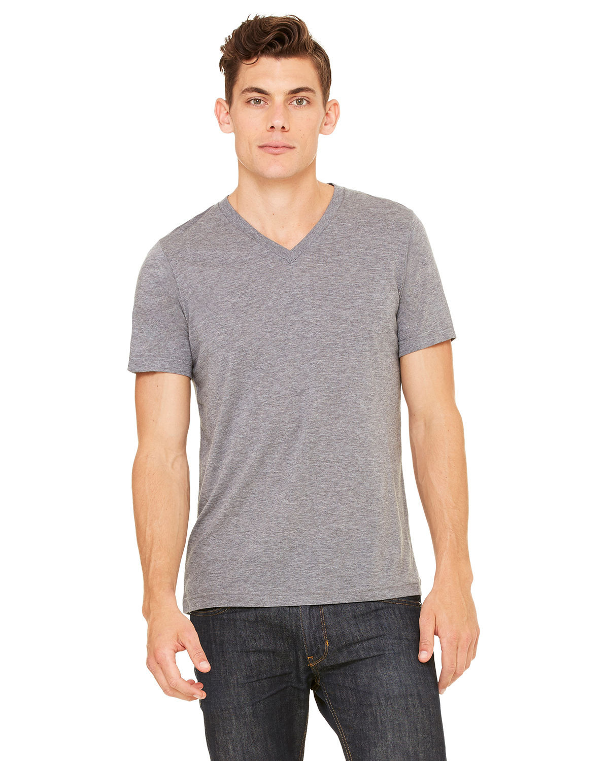 Bella and Canvas Unisex Triblend V Neck T Shirt in Grey Triblend
