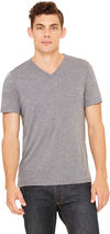 Am image of a Custom Bella and Canvas Unisex Triblend V Neck T Shirt in Grey Triblend!