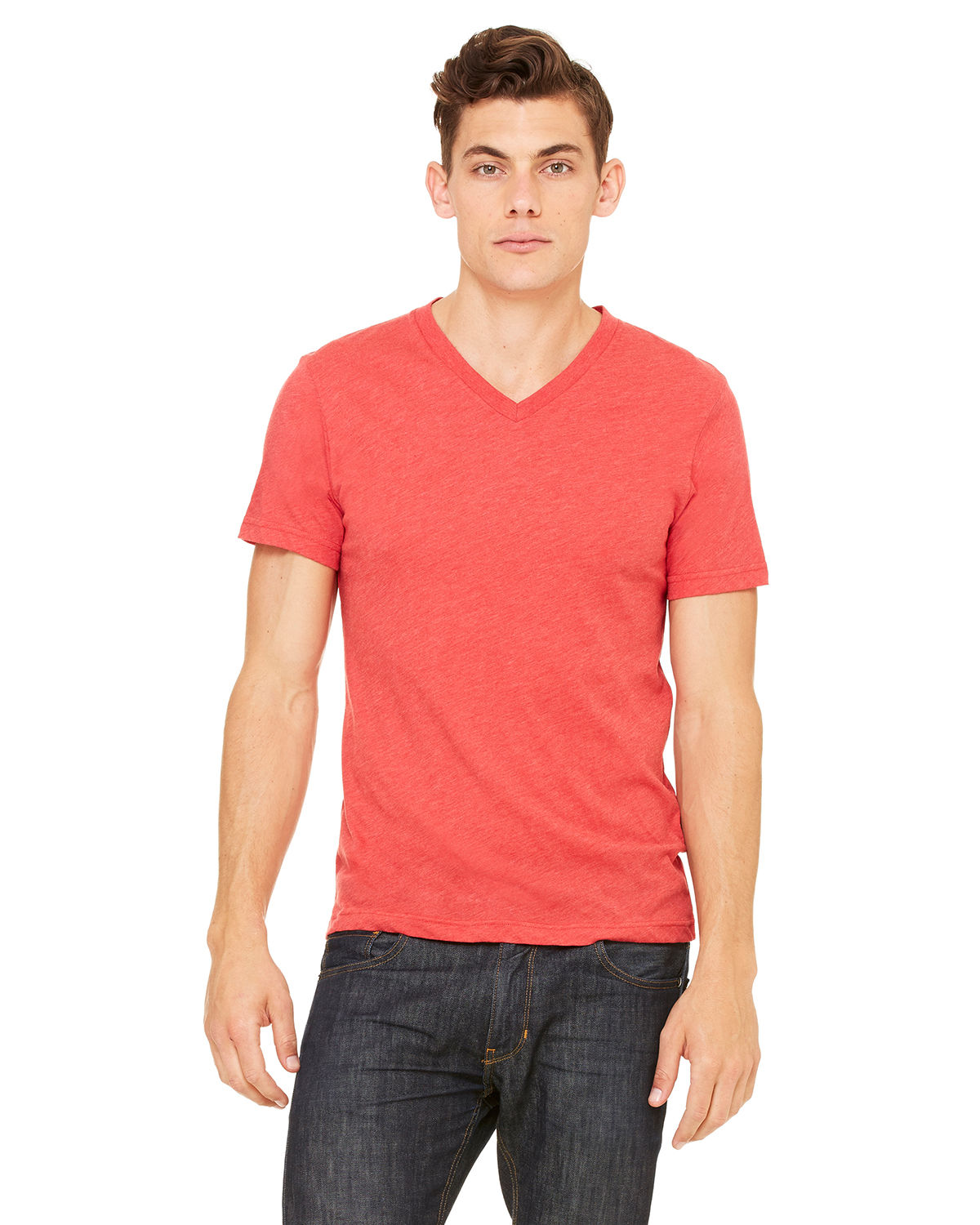 Bella and Canvas Unisex Triblend V Neck T Shirt in Red Triblend