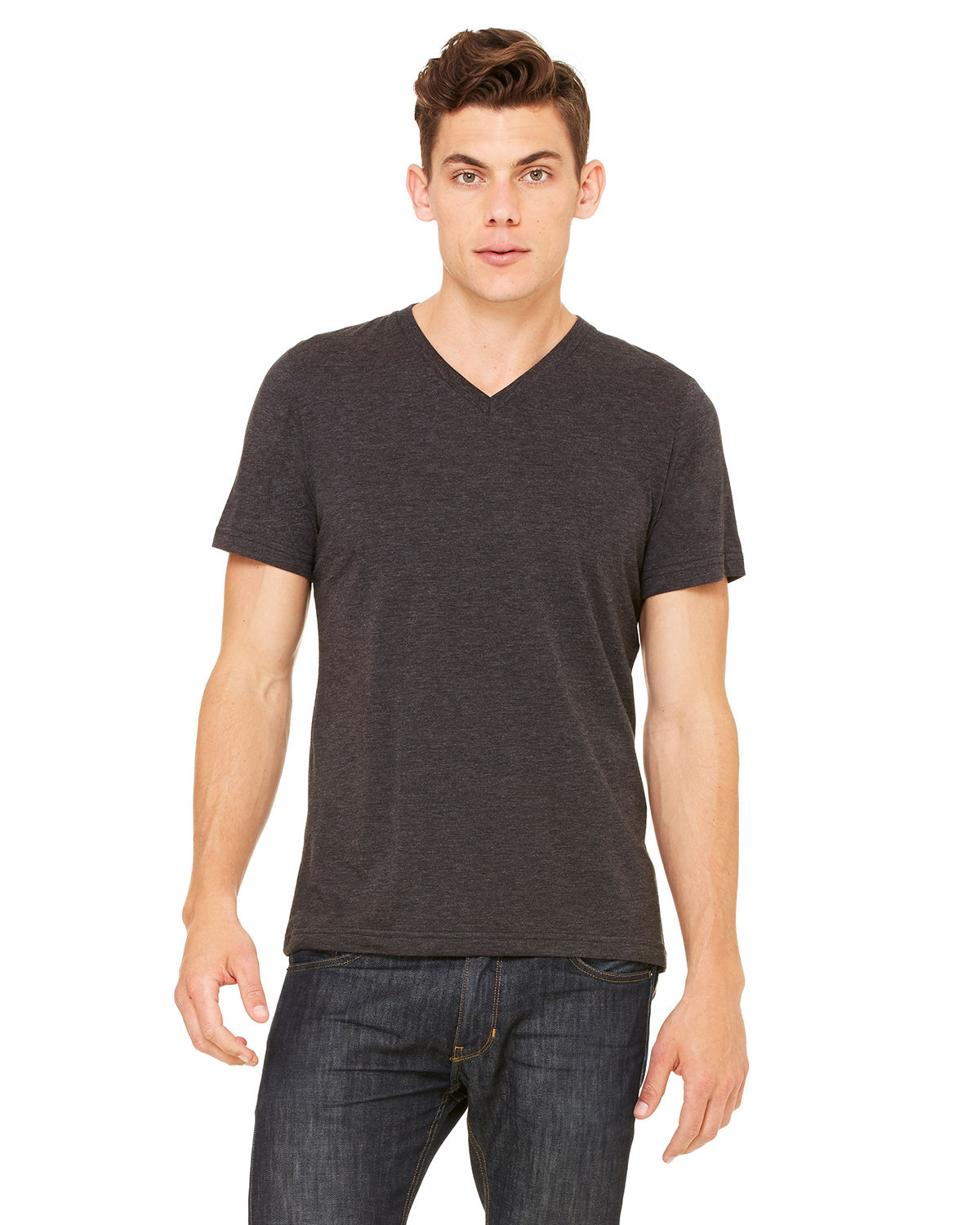 Bella and Canvas Unisex Triblend V Neck T Shirt in Char-black Trib