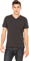 Am image of a Custom Bella and Canvas Unisex Triblend V Neck T Shirt in Char-black Trib!