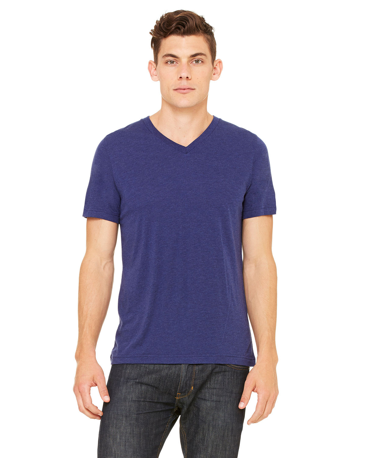 Bella and Canvas Unisex Triblend V Neck T Shirt in Navy Triblend