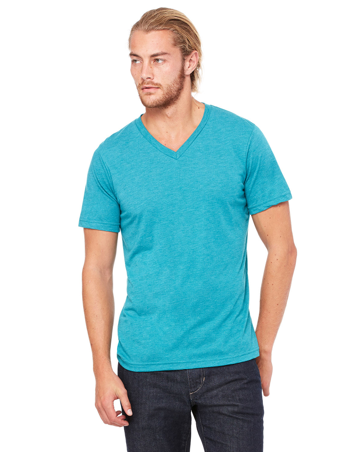 Bella and Canvas Unisex Triblend V Neck T Shirt in Teal Triblend
