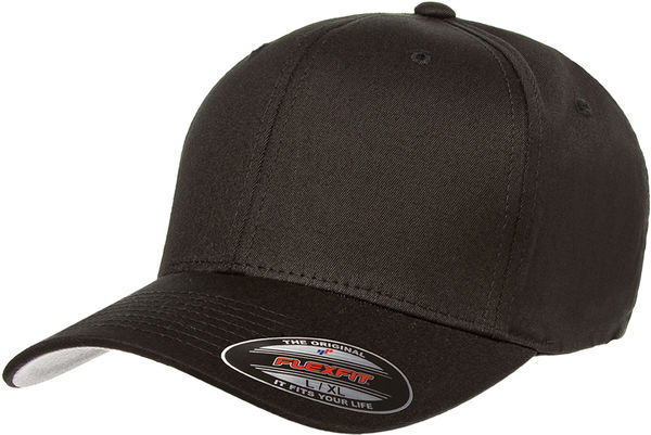 Am image of a Custom Flexfit Adult Value Cotton Twill Cap in Black!