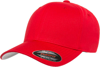 Am image of a Custom Flexfit Adult Value Cotton Twill Cap in Red!