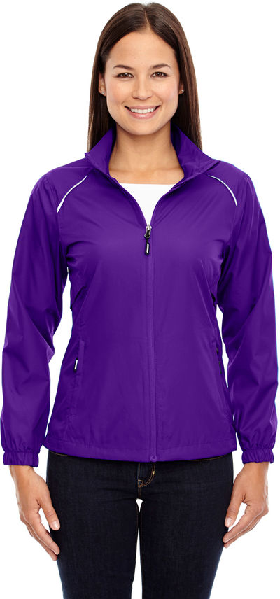 Am image of a Custom Core 365 Motivate Unlined Lightweight Ladies Jacket in Campus Purple!