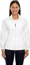 Am image of a Custom Core 365 Motivate Unlined Lightweight Ladies Jacket in White!