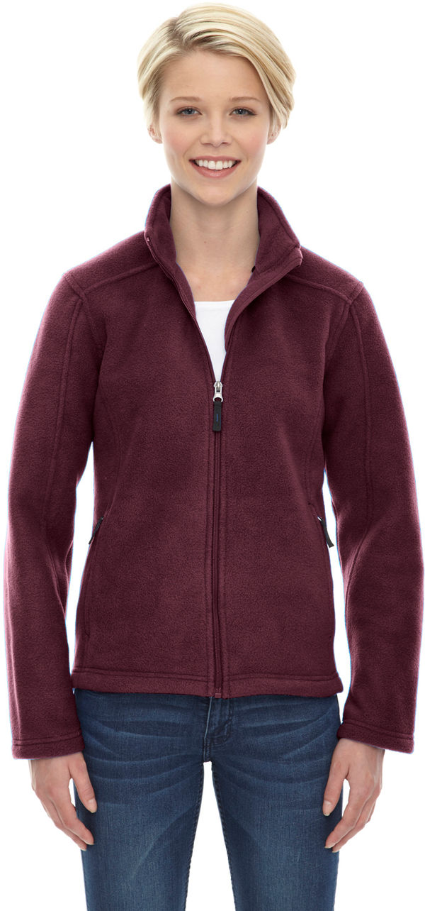 Am image of a Custom Core 365 Ladies' Journey Fleece Jacket in Burgundy!