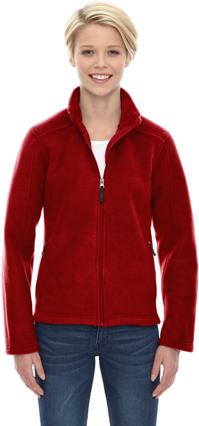 Am image of a Custom Core 365 Ladies' Journey Fleece Jacket in Classic Red!