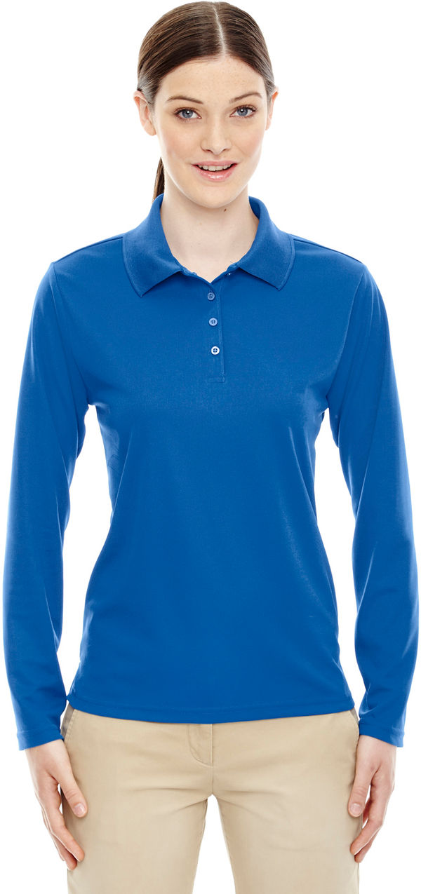Am image of a Custom Core 365 Ladies' Pinnacle Performance Long Sleeve Pique Polo in True Royal 438!